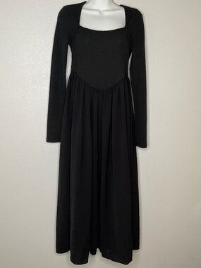 Dazy black Ballet Dress long-sleeve maxi dress Square Neck Flare Boho